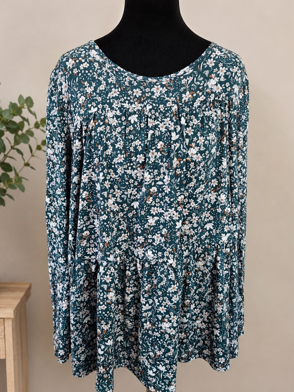 Be Stage Floral Tunic Top Small Oversized Boho Silky USA Cottagecore